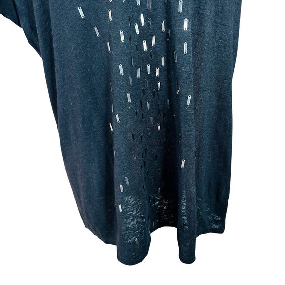 Eileen Fisher Linen V Neck Top Womens Large Black Beaded Goth Quiet Luxury Chic - Picture 6 of 15